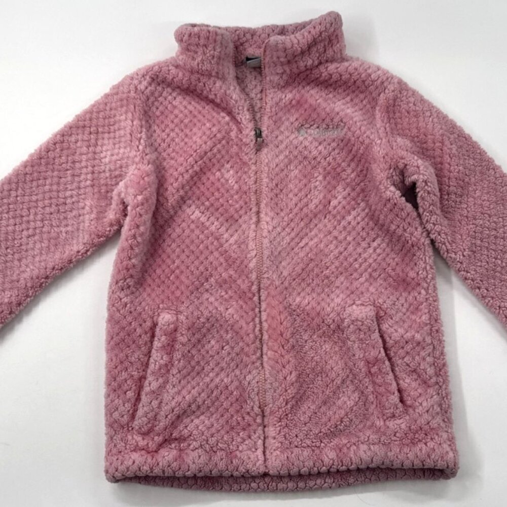 Columbia Fleece Jacket Girls Youth L 14-16 Pink Full Zip Thick Waffle Knit